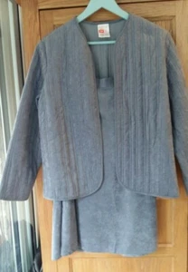 Marks and Spencer vintage grey suede look suit size 14 unmarked. quilted jacket - Picture 1 of 7