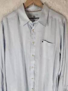 QUICKSILVER Men's LINEN Shirt SIZE LARGE LIGHT BLUE EMBROIDERED LOGO LONGSLEEVE - Picture 1 of 12
