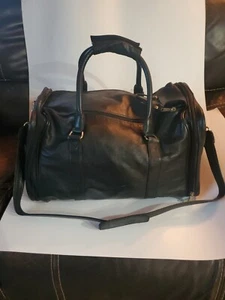 New Kluge Wide Mouth Double Zipper Duffel Bag Cowhide Leather Black w/ Shoe Hol - Picture 1 of 5