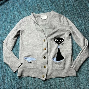 Broome Street x Kate Spade Katze Intarsien Wolle Cardigan Pullover Damengröße Small - Bild 1 von 10