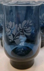 Set of 2 Pfaltzgraff Yorktowne Glass Tumblers Blue Etched 5" tall - Picture 1 of 2