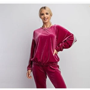 Easel Velour Top & Jogging Pants Set Medium Magenta - Picture 1 of 3