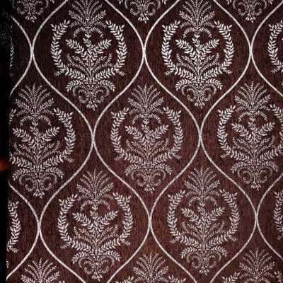 Brown  & Silver Ogee Medallion Reversible Chenille Upholstery 56"W By Yard - Image 1 of 4