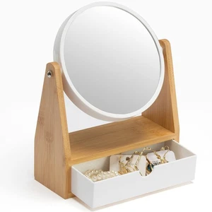 YEAKE Kosmetik-Make-up-Spiegel mit natürlichem Bambus-Ständer, 1X/3X doppelseitige Magn... - Bild 1 von 6