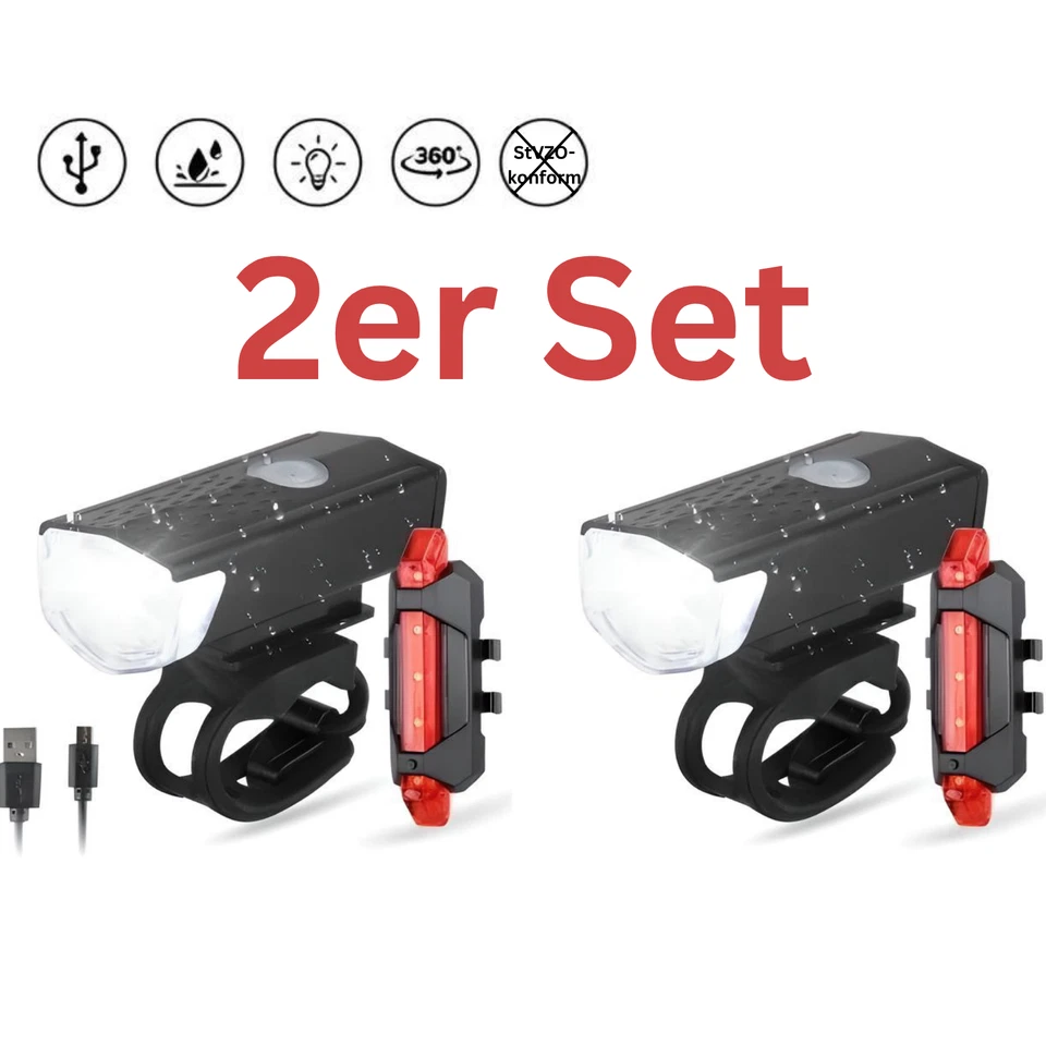 2er Fahrradlicht LED Set–Wiederaufladbar, Front& Rücklicht ,ohne K-Nummer - Bild 1 von 4