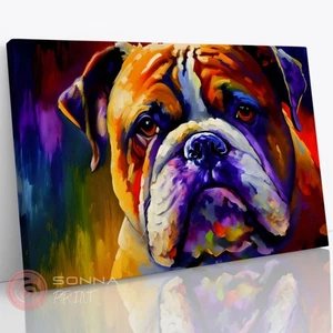 Lindo Bulldog Inglés Mascota Vibrante Colorido Lienzo Pared Arte Pop Decoración Impresión Enmarcada - Imagen 1 de 8