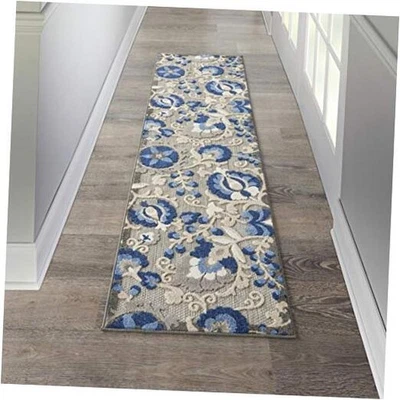  Alfombra Aloha Interior/Exterior Natural/Azul 2' x 6', Fácil Limpieza, No  Foto 1 de 4