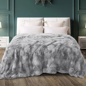  Flauschige Kunstfell Bettdecke King Size, Wende King (90"x104") Dunkelgrau - Bild 1 von 2