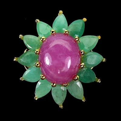 Anillo de plata de ley 925 rubí ovalado 13x11 mm esmeralda piedras preciosas joyería tamaño 7 Foto 1 de 4