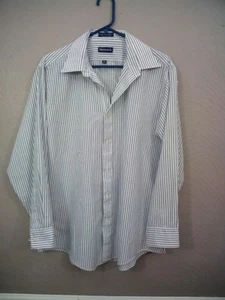 Wentworth Striped Dress Shirt - Men Sz 16 1/2 - 32-33 Long Sleeve - White Gray - Picture 1 of 6