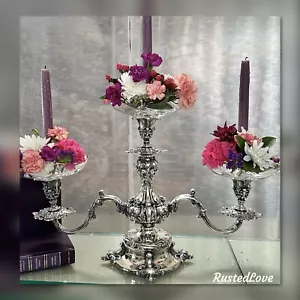 Reed and Barton Candelabra Silver Plated #165 Glass Liners Silver Flower Bowls - Picture 1 of 12