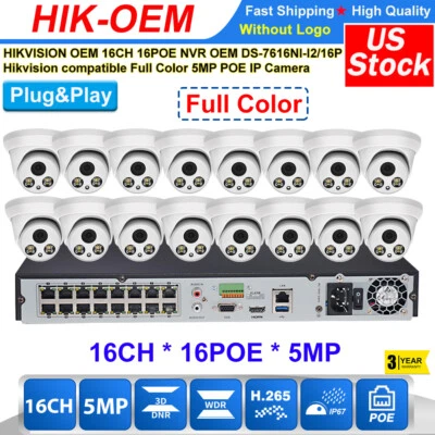 Hikvision 16CH 16POE CCTV System ColorVu 4MP 5MP security IP Camera kit IP67 lot