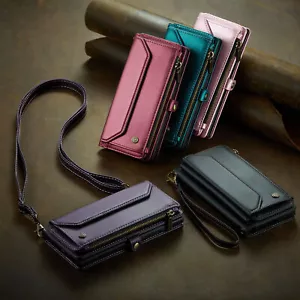 For iPhone 15 14 13 12 11 Pro Max Flip Wallet Phone Case Cover +Crossbody Strap - Picture 1 of 13