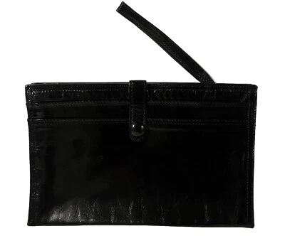 Vintage Bottega Veneta Vibrant Black Leather Wristlet Clutch Made in Italy - Image 1 of 4