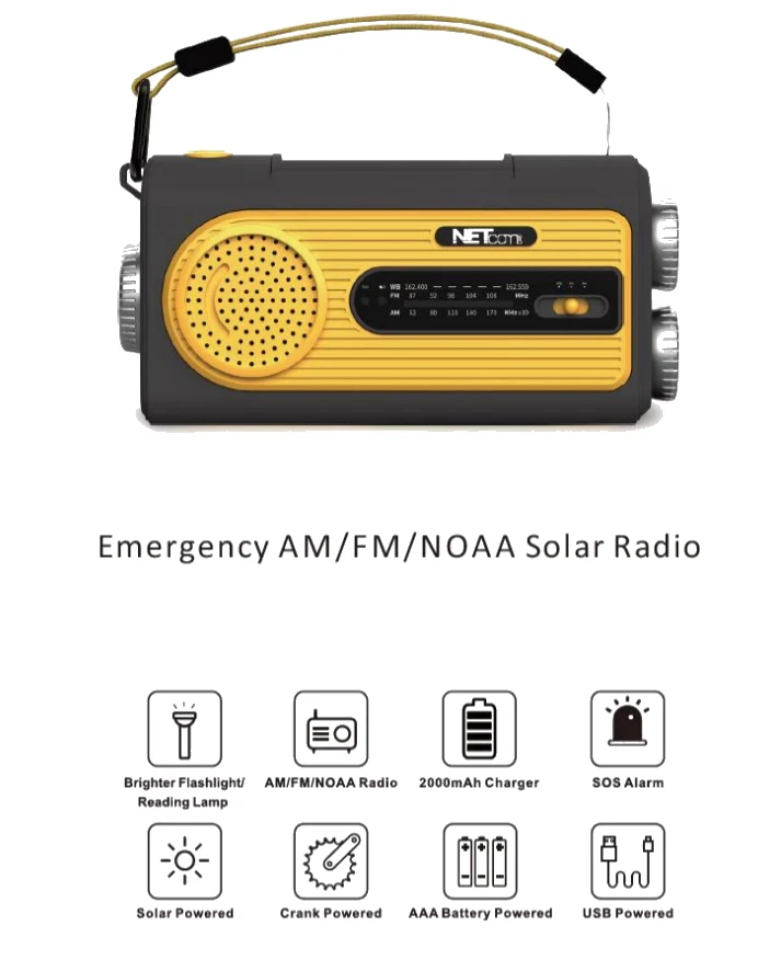 Emergency Hand Crank Radio with LED Flashlight Portable Radio Waterproof US - Image 1 of 4
