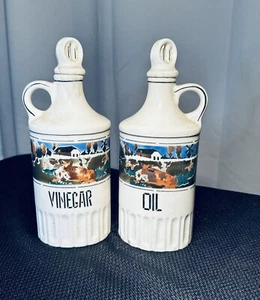 Vintage Ceramic, Art Deco, Oil And Vinegar with Farm scene. Czechoslovkia - Picture 1 of 9