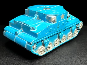 40's 6" Blue AUBURN Military Army Tank Rubber Toy Car Man Cave Sun USA Nice! - Picture 1 of 12