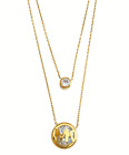 Auth New Michael Kors Gold Double Row Necklace With Cz Crystal & Mk Logo Dustbag