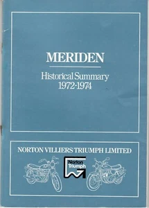 Resumen histórico de Meriden 1972-74, LIBRO Norton Villiers Triumph, 1974, OIF, Reino Unido - Imagen 1 de 3