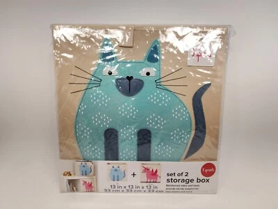 New 3 Sprouts Set of 2 Storage Boxes Cat & Unicorn Animals Bins - Image 1 of 3