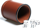 Leather Dice Cup Set Felt Lining Quiet Shaker with 5 Dot Dices for Farkle Brown