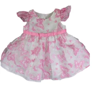 Marmellata Toddler Dress 6 months Pink White Butterflies Flutter Sleeve Babydoll - Picture 1 of 9