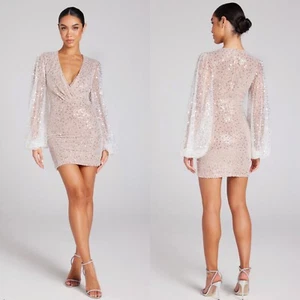 Nadine Merabi Damen XS 2 Maya Kleid weiß Perlen Perlen Verzierung Blouson figurbetont - Bild 1 von 13