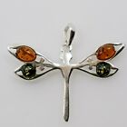 Natural, Multi-Color BALTIC AMBER Dragonfly Pendant 925 STERLING SILVER #2811