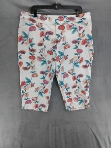 St. John's Bay Cropped Capri Floral Pants Women Sz 20 White Straight Leg - Picture 1 of 12