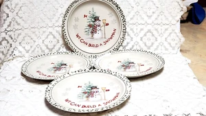 We Can Build A Snowman Dinner Plates 10 1/4" Stoneware Christmas Mint Set 4 - Picture 1 of 5