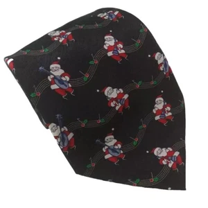 Corbata de Papá Noel para Hombres Vacaciones Negra 100% Seda Atada Novedad Navidad 58" - Imagen 1 de 4