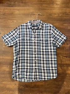 Tommy Bahama Plaid Shirt Size Large Short Sleeve 100% Cotton Blue - Picture 1 of 7