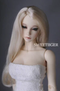 Peluca muñeca 8-9" 1/3 BJD pelo IP SD Super Dollfie rubia natural recta M-mohair  - Imagen 1 de 3