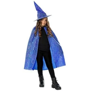 CHILDS WITCH COSTUME HALLOWEEN CAPE & WITCH HAT WITCH WIZARD CHILDS FANCY DRESS - Picture 1 of 5