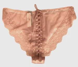 Victoria's Secret VS Bikini Höschen Gr. L Schnürung Netzrücken Satin Spitze Demure Pink - Bild 1 von 12
