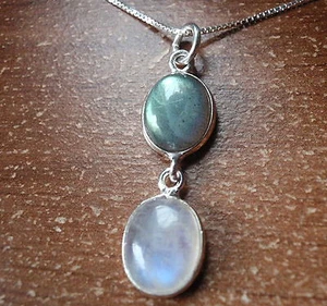 Moonstone and Labradorite 925 Sterling Silver Necklace Corona Sun Jewelry - Picture 1 of 2