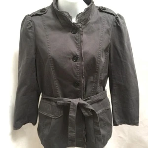 Ann Taylor Loft 6 Safari Military Jacket Gray Belted Epaulets Pockets - Picture 1 of 5