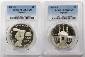 1983-S & 1984-S Olympic Commemorative Silver Proof Dollar PCGS PR68 DCAM $1 - Picture 1 of 10