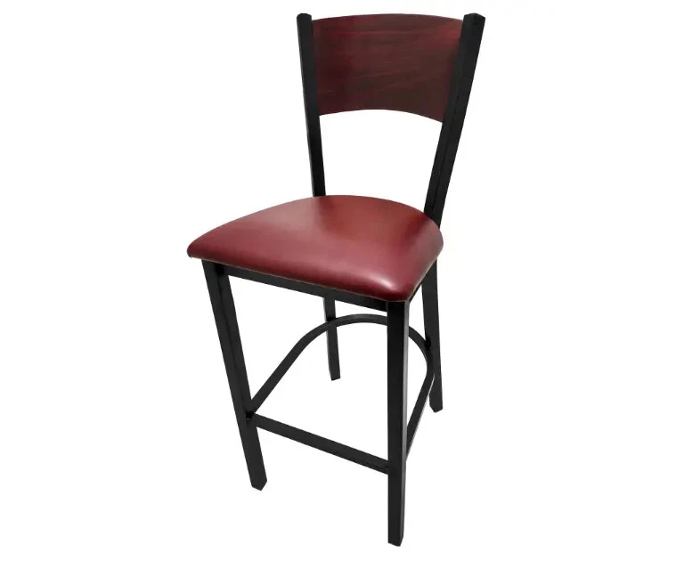 橡木街制造纯木背金属框架吧凳带乙烯基座椅 — 第 1/3 张图片