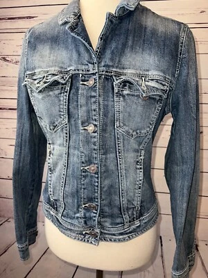 Chaqueta vaquera plateada Jeans talla pequeña para mujer vaquera vaquera envejecida Foto 1 de 4