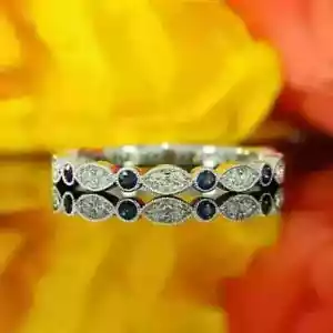 1.80Ct Round Cut Lab Created Blue Sapphire Wedding Ring 14K White Gold Plated - Picture 1 of 4