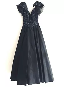 Abito da ballo lungo Mike Benet Formals donna taglia 4 nero paillettes linea A maxi - Foto 1 di 12