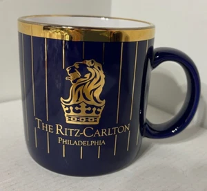 Vintage Ritz Carlton Blue Gold Luxury Hotel Mug - Picture 1 of 8