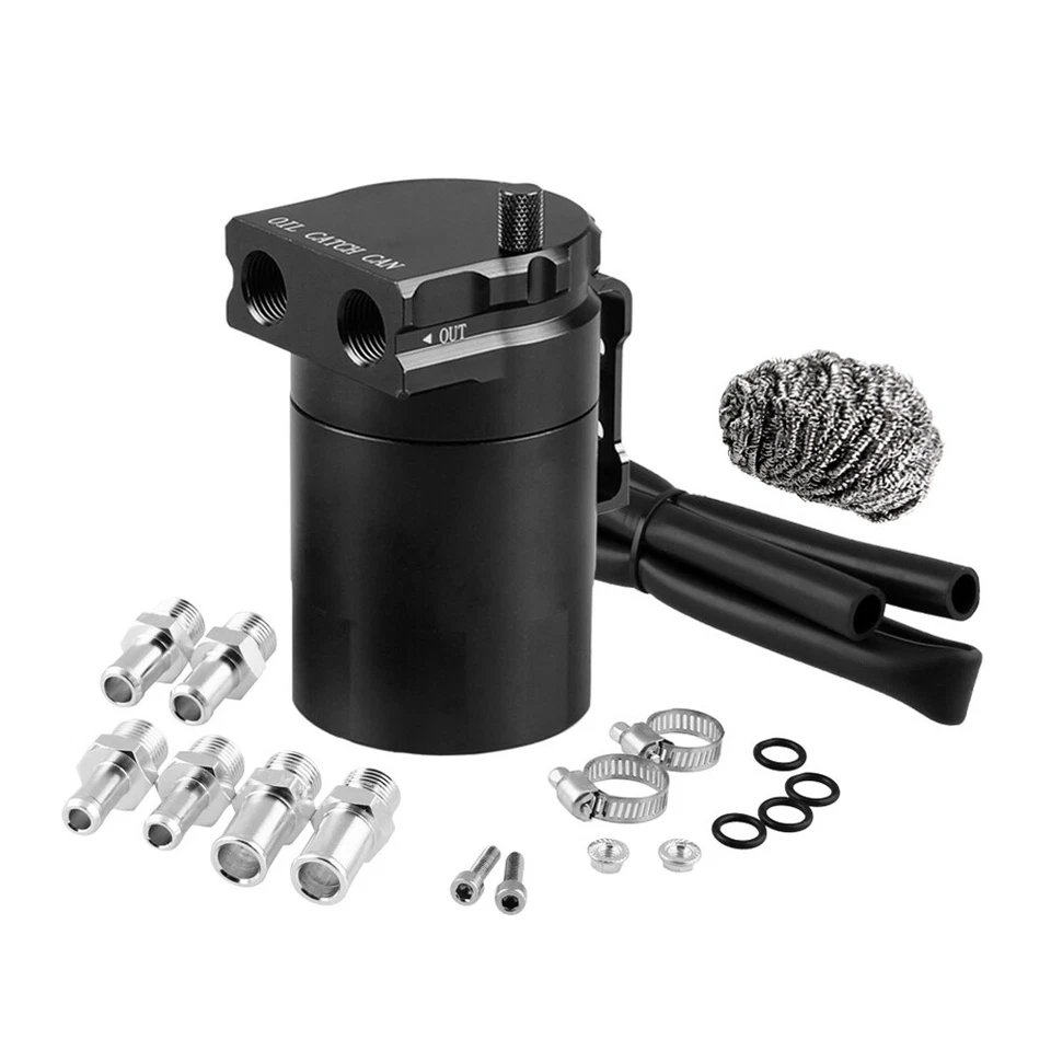 Universal Oil Catch Can Kit Reservoir Tank Engine Black Polish Baffled Aluminum Foto 1 de 4