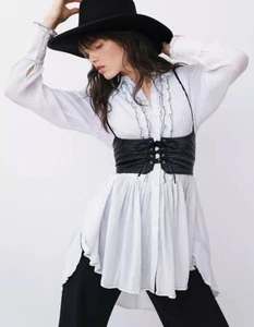 Free People black leather Corset Belt size M To Large adjusts festival grunge - Picture 1 of 11