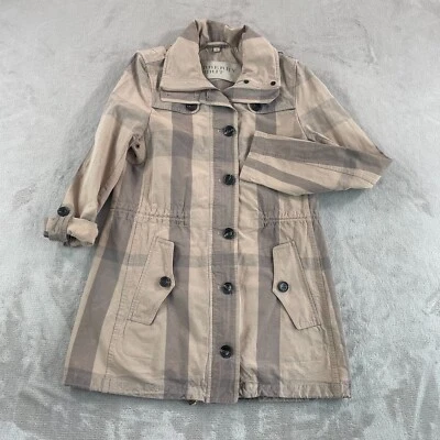 BURBERRY Brit Trench Coat Women Medium Beige Nova Check Linen Blend Designer - Image 1 of 4