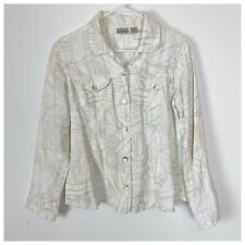 Chicos 100% Linen White Tan Jacket Blazer Size 1 Medium