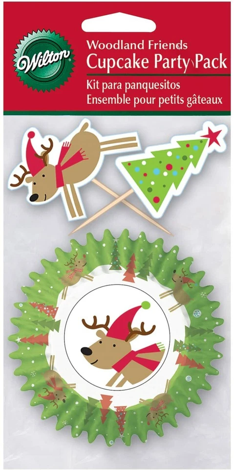 Wilton Reindeer & Tree Woodland Friends Christmas Baking Cups 24ct & 24 Pics NEW - Bild 1 von 1