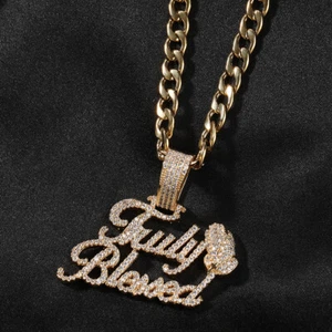 Letter Hip hop Jewelry Gold Filled Micro Pave CZ Zircons Rapper Pendant Necklace - Picture 1 of 12