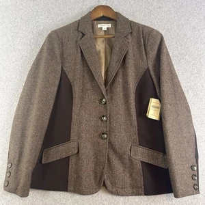Blazer Coldwater Creek donna 16 marrone misto lana spina di pesce equitazione nuovo con etichette - Foto 1 di 13